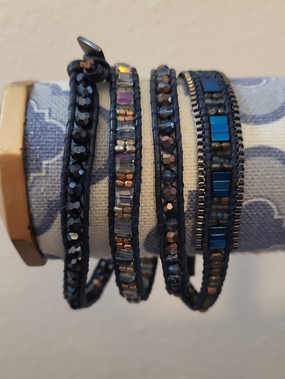 Nakamol Chicago Crystal, Tila Beads Leather Wrap Bracelet